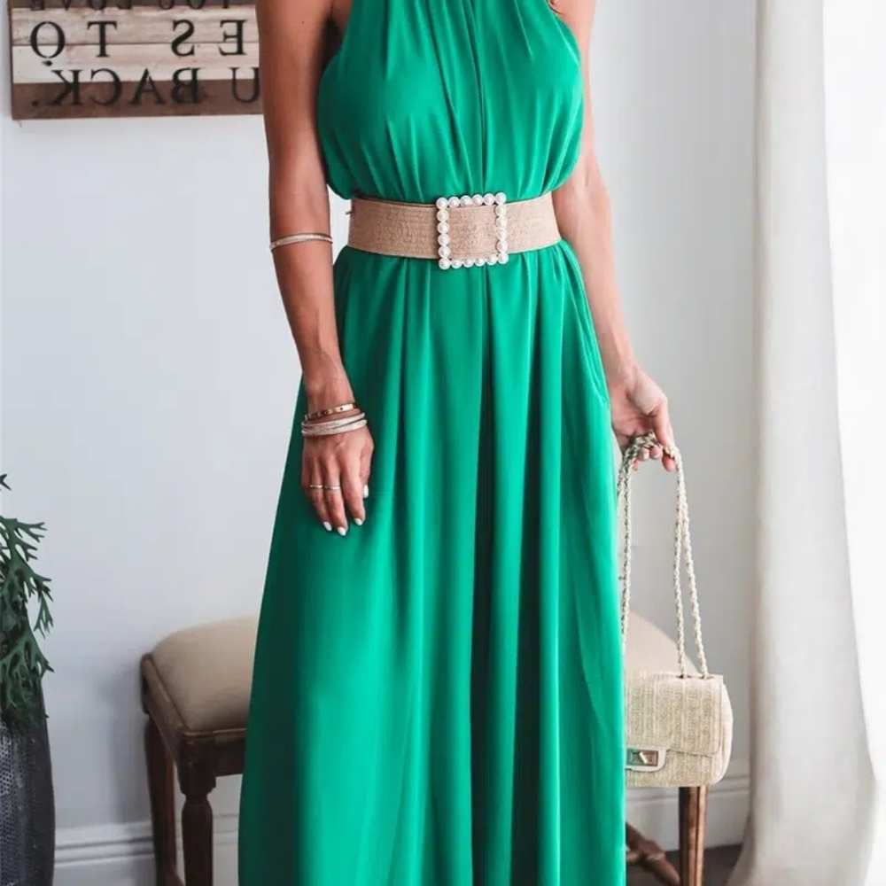 Woman's Dress Halter Neck Vintage Slee Maxi Long Dress